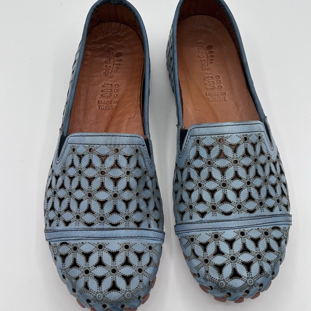 Spring Step Wome Leather Flats Blue Comfort Slip On Shoes Loafer Sz EU40 US 9.5